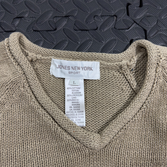 Jones New York Sport Sweater Woman's Lg Khaki Cable-Knit Long Raglan Sleeve Cozy - Picture 3 of 8